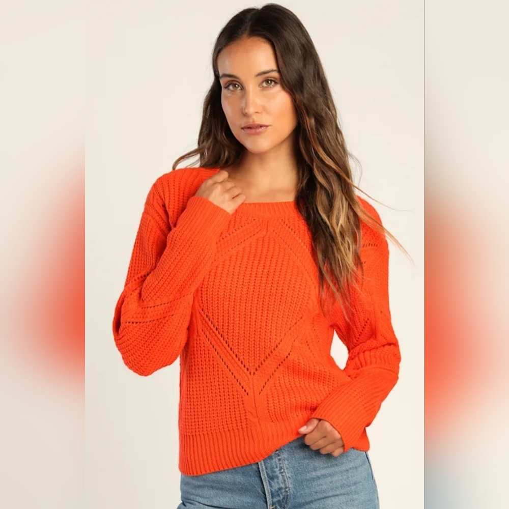 Lulu's Vibrant Orange Crew Neck Sweater